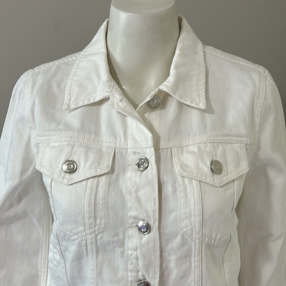 J Crew Jacket White Denim Long Sleeve Silver Button Timeless Classic Sz XS NEW - Picture 3 of 11